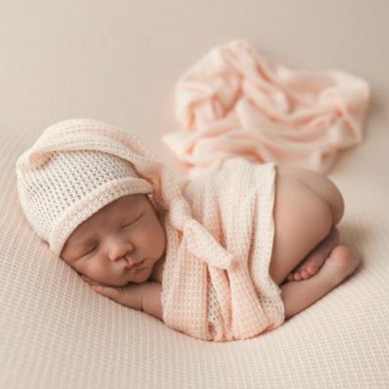 Newborn bonnet photography props,Baby knit fabric wrap with hat full set photography props