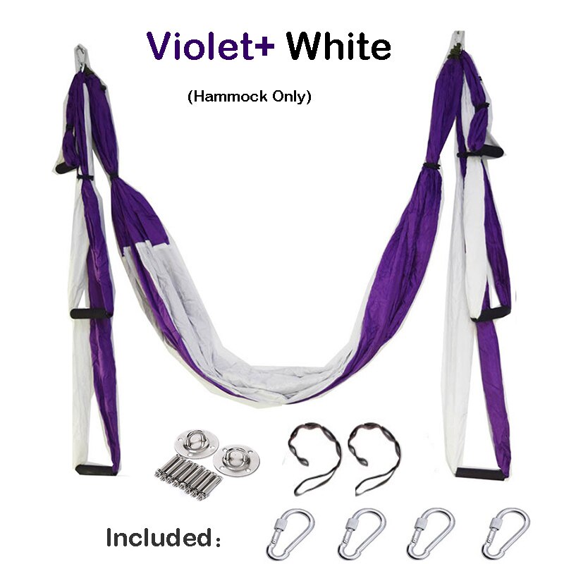 Anti-Gravity Yoga Hangmat Gym Sterkte Inversie Antenne Tractie Swing Yoga Riem Set: Violet White