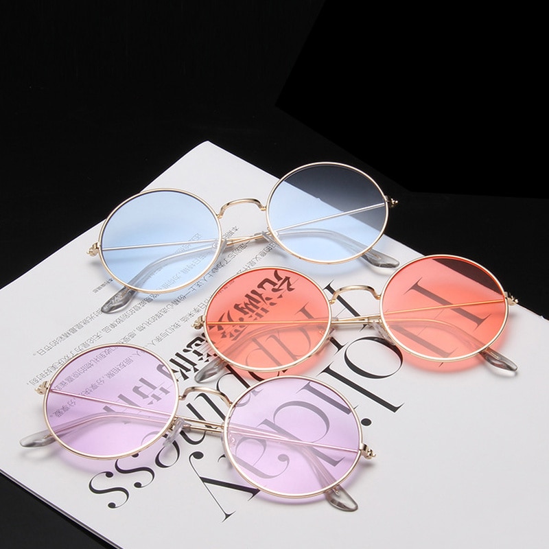 Retro runde solbriller kvinner merke farget linse solbriller kvinner legering speil kvinnelige oculos de sol hippie chic stil
