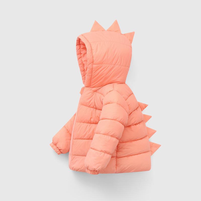 Winter Kinderen Beneden Gewatteerde Jas Leuke Cartoon Dinosaurus Vorm Meisjes Warm Katoenen Jas Jongens Hooded Snoep-Gekleurde bovenstukken: Oranje