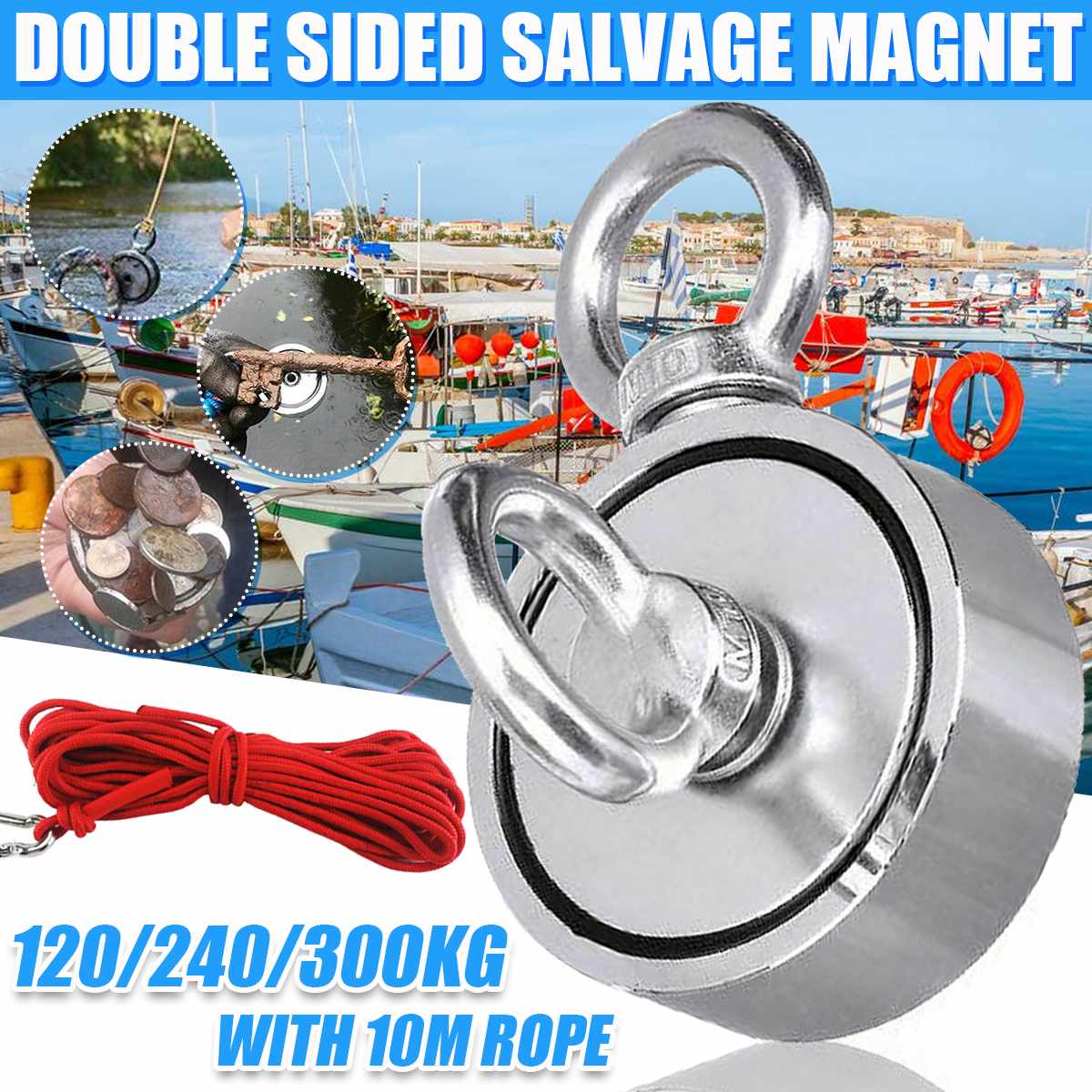 48/60/67Mm Sterke Krachtige Neodymium Magneet Dubbelzijdig Salvage Magneet Zee Vissen Houder Trekken Montage Pot met 10M Touw
