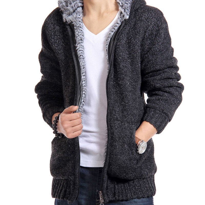 Herrtröja vinter varm tjock tröja jacka stickad luva tröja casual sammet päls tröja kappor 2xl: 5 / Xxl