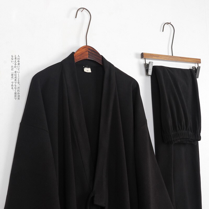 Japonés estilo Retro de algodón de los hombres pantalones de pijama conjunto antiguo tradicional Albornoz de Kimono trajes Hanfu dormir y salón