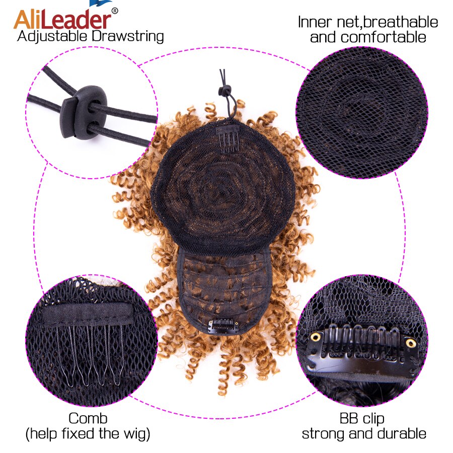 Alileader Kinky Rechte Paardenstaart Met Pony Hoge Temperatuur Fiber Trekkoord Paardenstaart Synthetische Bruin Natuurlijke Haar Pony