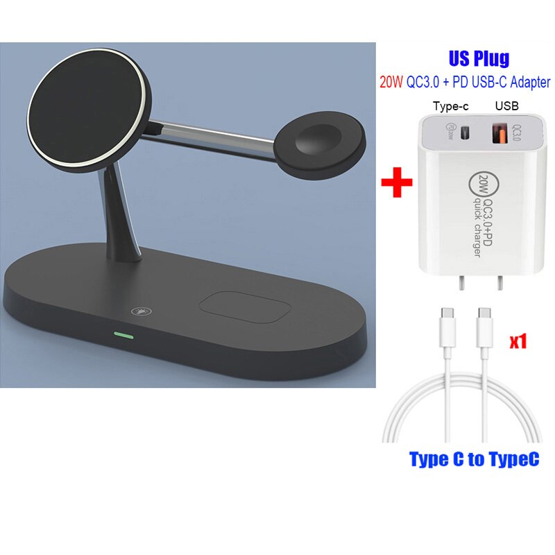 QI 15W Schnelle Ladestation 3in1 Magnetische Sichere Drahtlose Ladegerät Für iPhone 12 Profi Max 11 Ladegeräte für Apfel uhr Airpods Profi: hinzufügen uns Stecker Bk