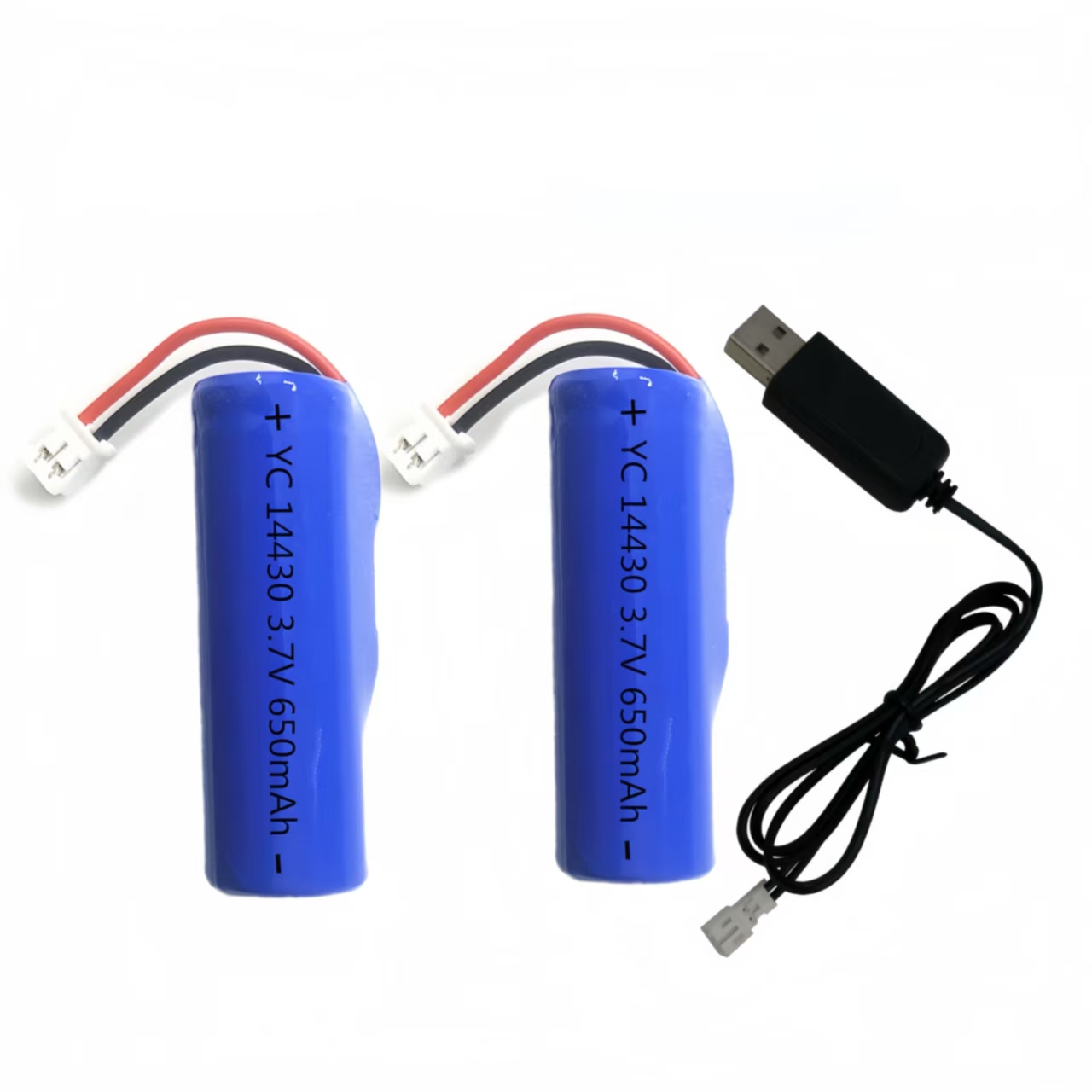 14430 Rechargeable lithium battery with connector 3.7V 650mAh USB Charging cable for Fan Flashlight Radio Headlamp Walkie-talkie