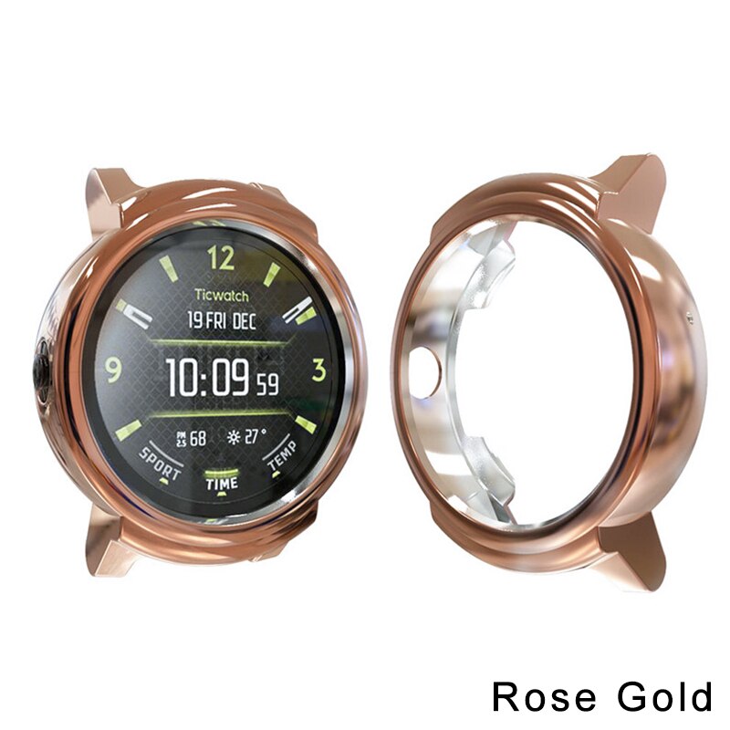 Mjukt fodral för ticwatch pro smart watch protector fodral e -serie tillbehör för tic watch pro watch cover slim plating tpu shell: Rosa guld
