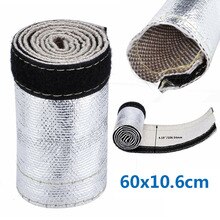 Heat Shroud Sleeve, Metallic Shield Sleeve Insulated Wire Cover Fuel Line Thermal Protection Barrier Stainless Steel Cable Metal Ties Aluminized Outer Layer With Hook And Loop Closure 600x106mm