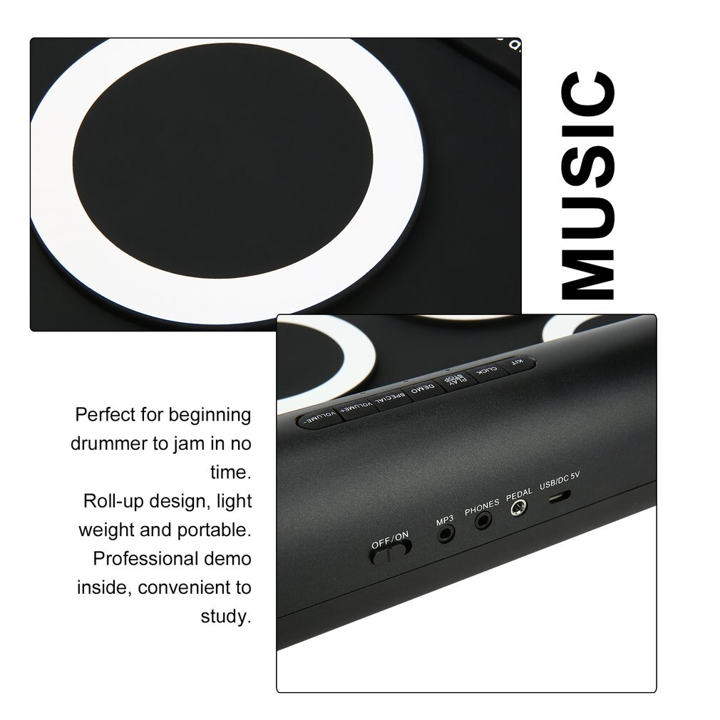 Portable Roll Up Electronic Drum Set Kits 3009 9 Pads Built-in Speakers With Foot Pedals Drumsticks USB Cable For Practice