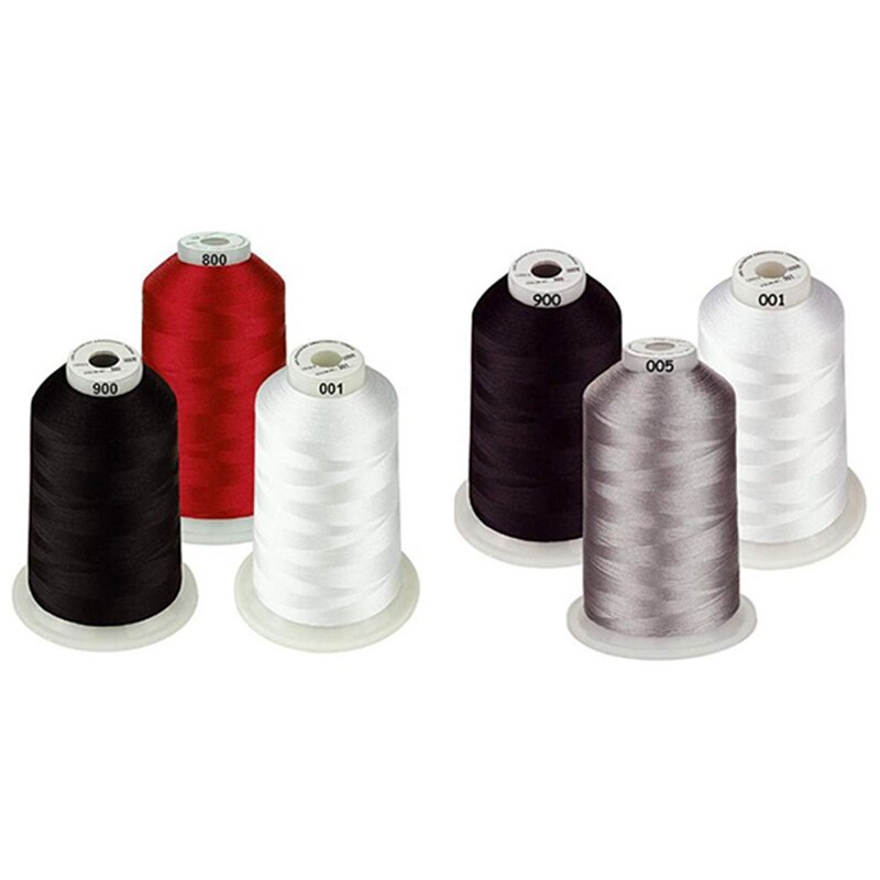2 Set Kleur Packs Van Polyester Borduurmachine Draad Enorme Spool 5000M-Zwart-Wit Zilver & Zwart wit Rood