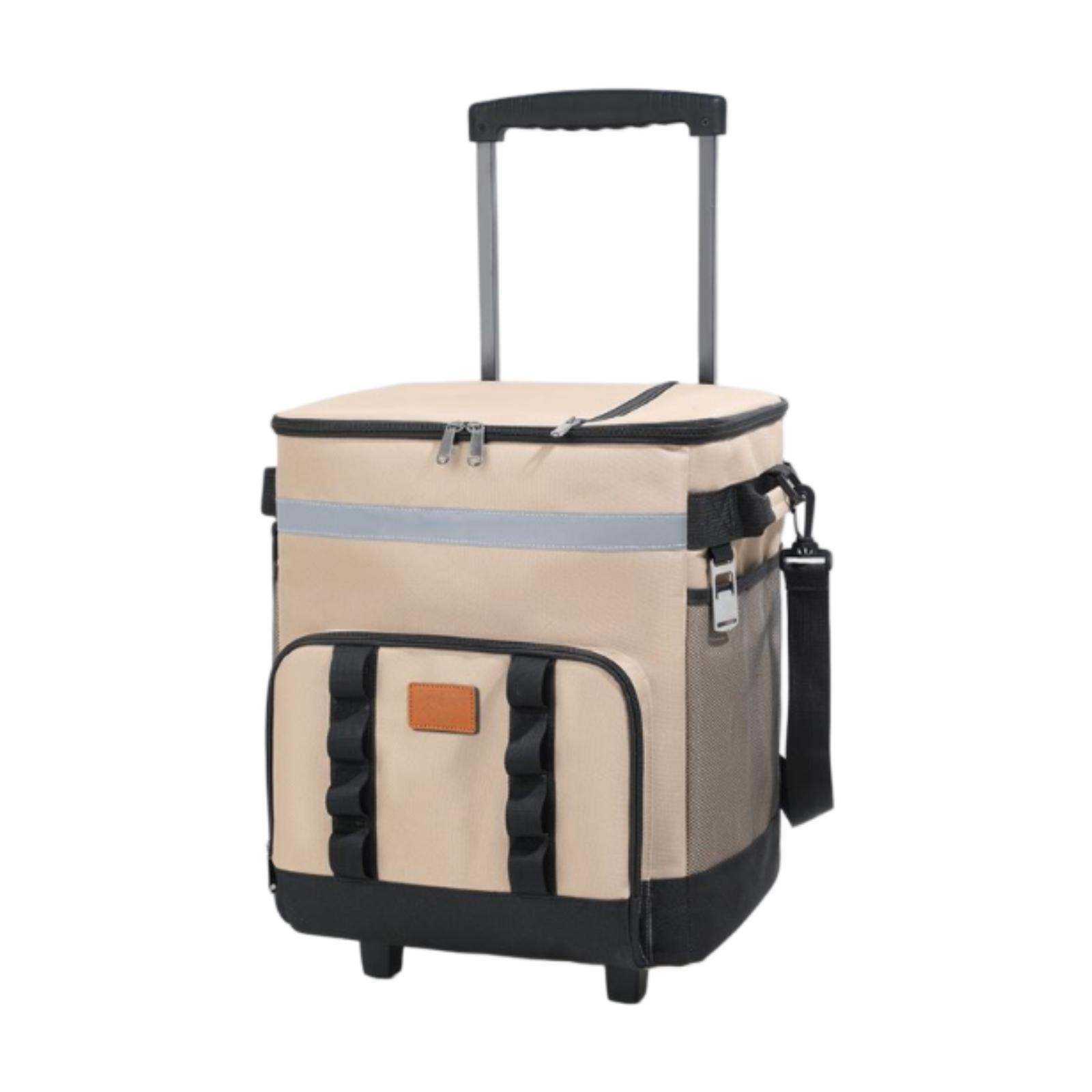 35l isolerede rullende køletasker med hjul, bærbar isboks til picnic, strand, camping, familieudflugter, rejser, hold dig kølig: Khaki