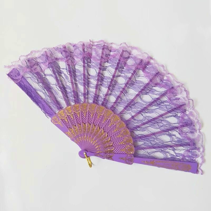 Eventail pliant en dentelle de Style chinois 1 pièce | Décor de fête de danse, ventilateur à main pliable de couleur unie: 5