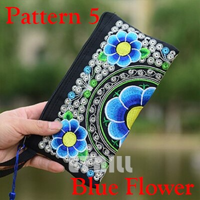 Small Embroidered Mobile Phone Wallet Lady Nation Style Boho Ethnic Embroidery Canvas Day Clutch Bag Embrague Bolsos de: Pattern 3 Blue