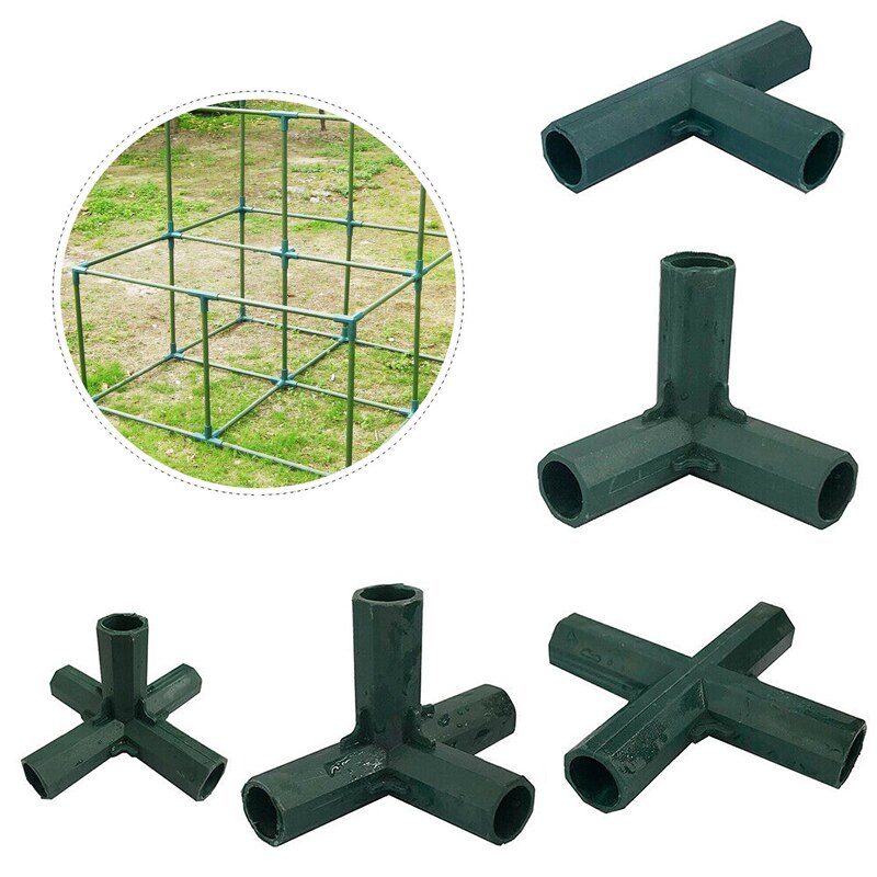 4pcs 16mm Corner Connector Fencing Pipe Joint Supports Garden Framework 3 4 5 Ways Cages Awning Pole Greenhouse Plant Stakes