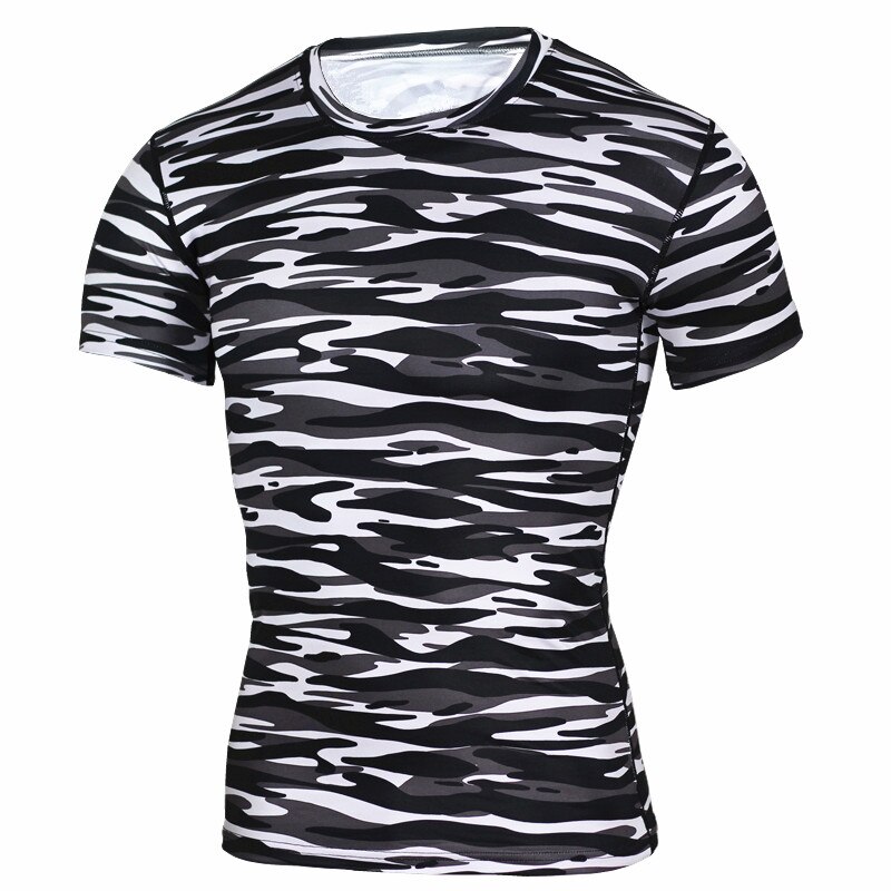 Zebra Compression Skin Tight Shirts Men MMA Rashguard Keep Fit Fitness Short Sleeves Base Layer Weightlifting Elastic Tshirt