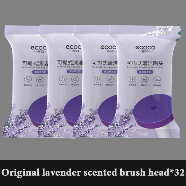 ECOCO – brosse de toilette jetable avec liquide de nettoyage, outil de nettoyage mural pour salle de bains, brosse de remplacement, tête, accessoires de Wc: 32 Lavender