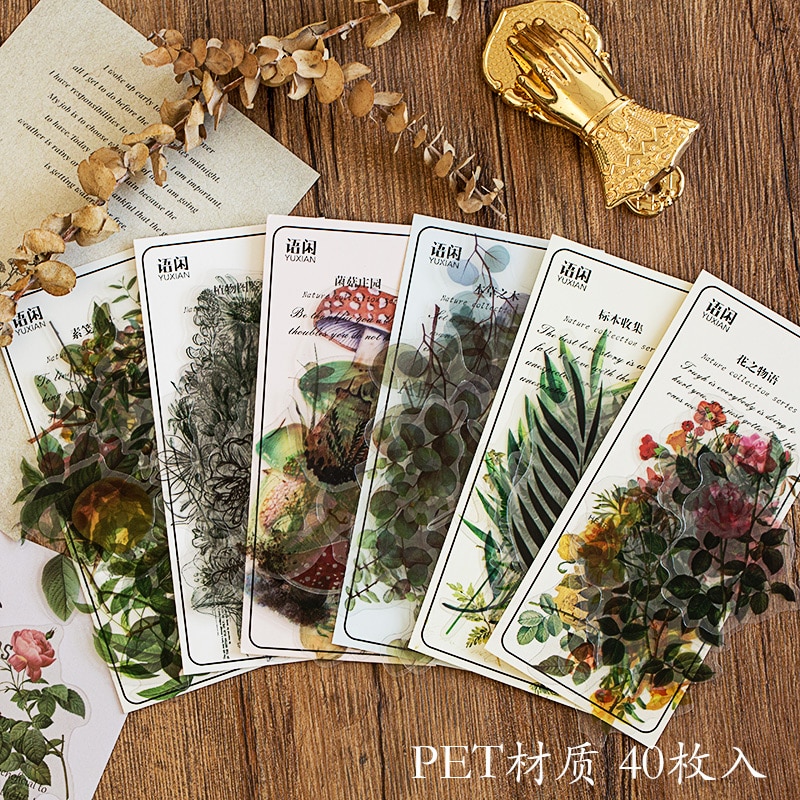40Pcs Natuur Fotoboek Huisdier Grote Deco Stickers Plant Bloem Blad Transparante Kogel Journaling Accessoires Esthetische Stickers