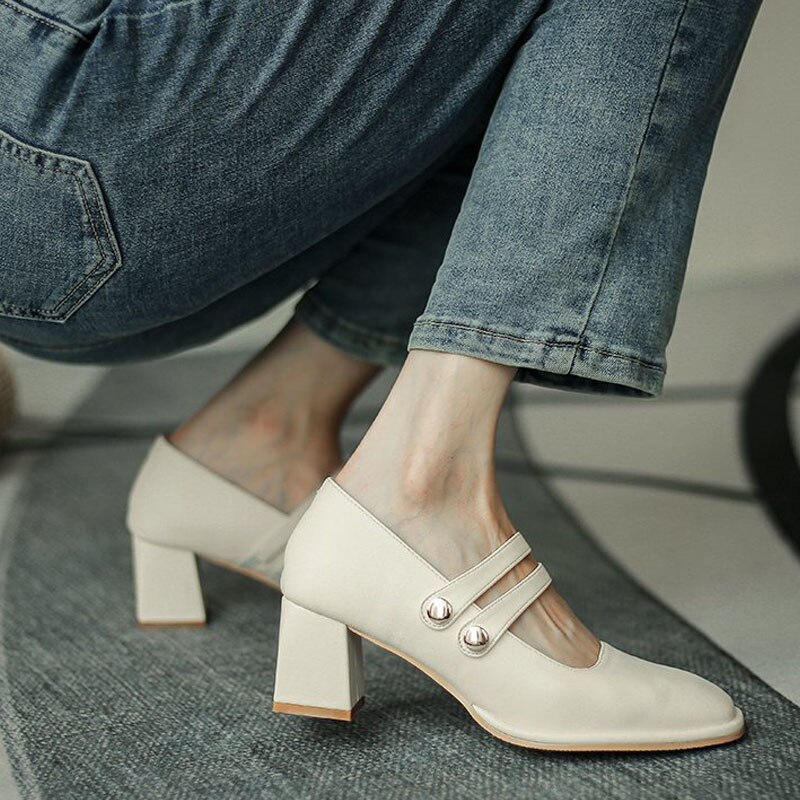 Siddons vintage sort hvid høje hæle til kvinder pumps rund tå ankelrem mary jane sko platform fest bryllup sko kvinde