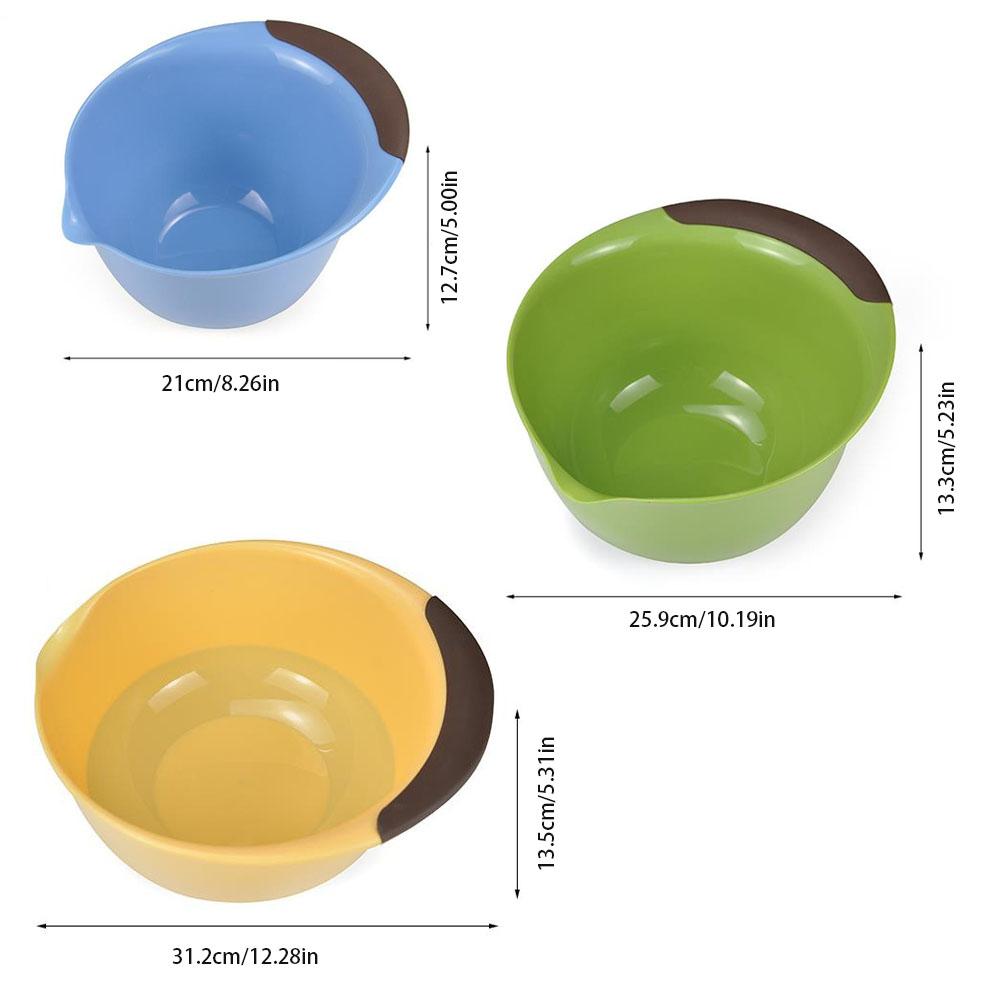 Bols à mélanger en plastique pour salade, réutilisables, lavables, sans BPA, antidérapants, à céréales, pour salade, fruits, Dessert, organisateur de collations, 3 pièces/paquet, 30E
