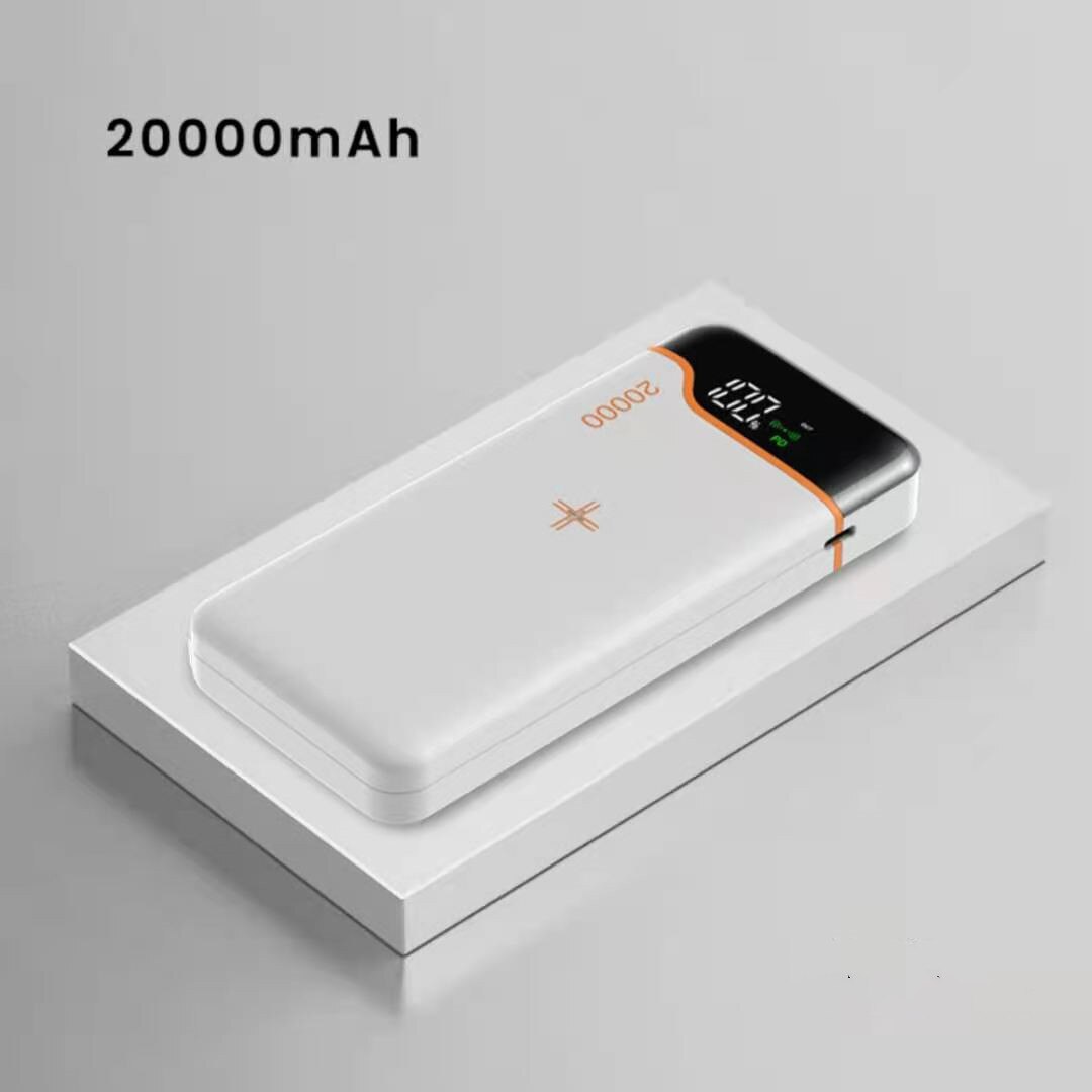 Powerbank 20000 mah super hurtig opladning 22.5w/ trådløs 15w mobil power  pd18w mobiltelefon ekstern batterioplader til xiaomi: Hvid 20000 mah