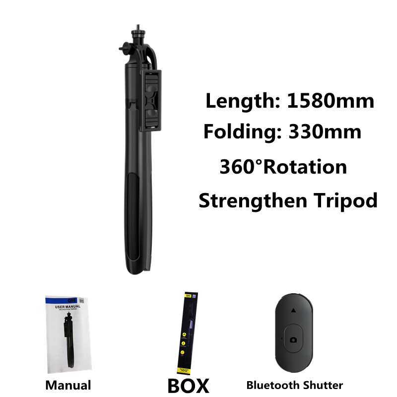 Draadloze Selfie Stok Statief Opvouwbare Monopod Met Licht Invullen Voor Gopro Action Camera Smartphones Selfie Stok 1580Mm: Without Light Black