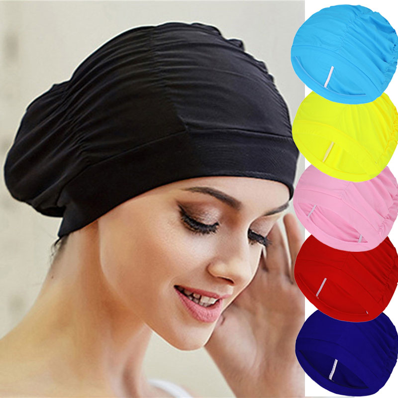 Badehut Frauen unisex Mädchen lange Haare bat kappe bat kappe strecken drapieren freie Größe Schwimmbad Sport elastischen Nylon Turban