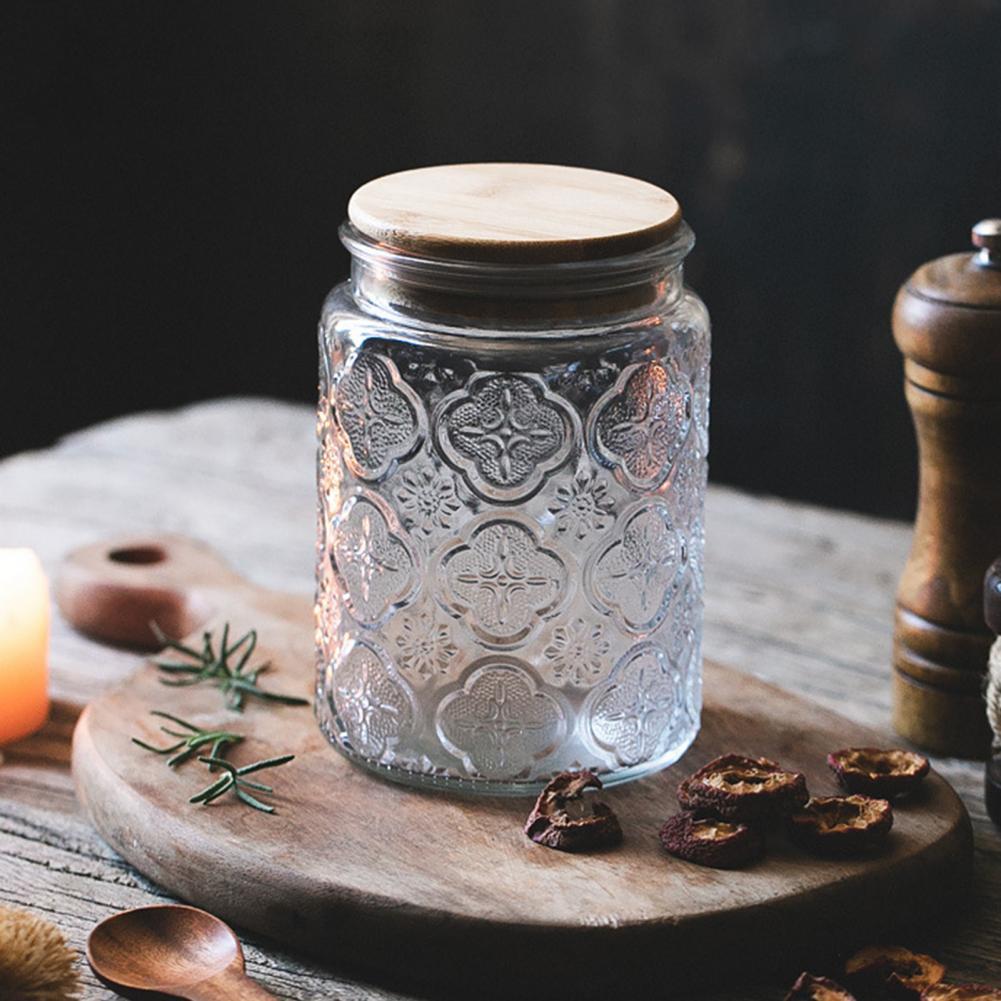 700ml Glass Sealed Jar Kitchen Storage Container Mason Jars with Wood Lid Glass Jar Clear Pasta Airtight Canister Food Storage