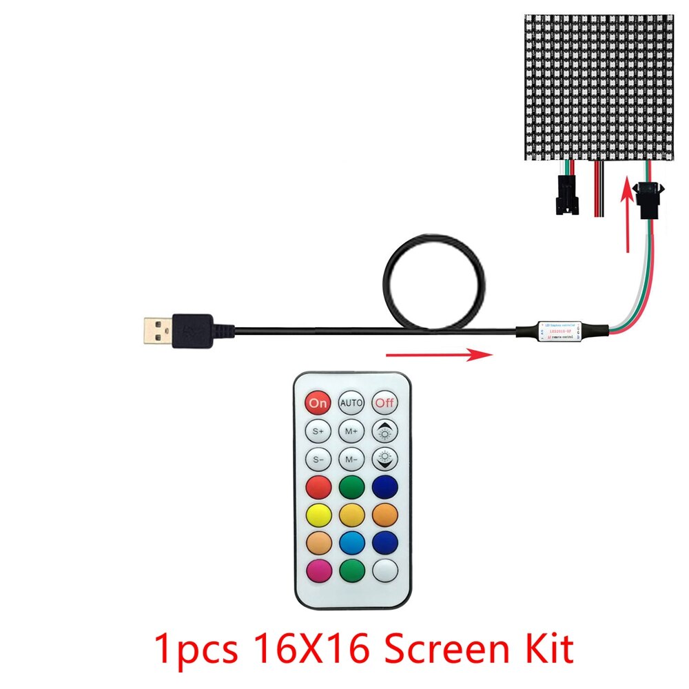 WS2812b 8x32 16x16 8x8 WS2812 Led Pixel Module 21 Keys USB Small Screen Kit Individually Addressable Lamp Beads: 1pcs 16X16 Kit