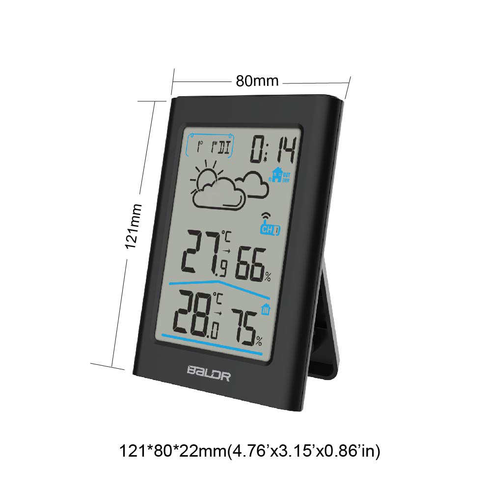 Baldr Digital Weather Station Hygrometer Thermometer Forecast Indoor Outdoor Sensor Thermo-hygrometer Alarm Clock
