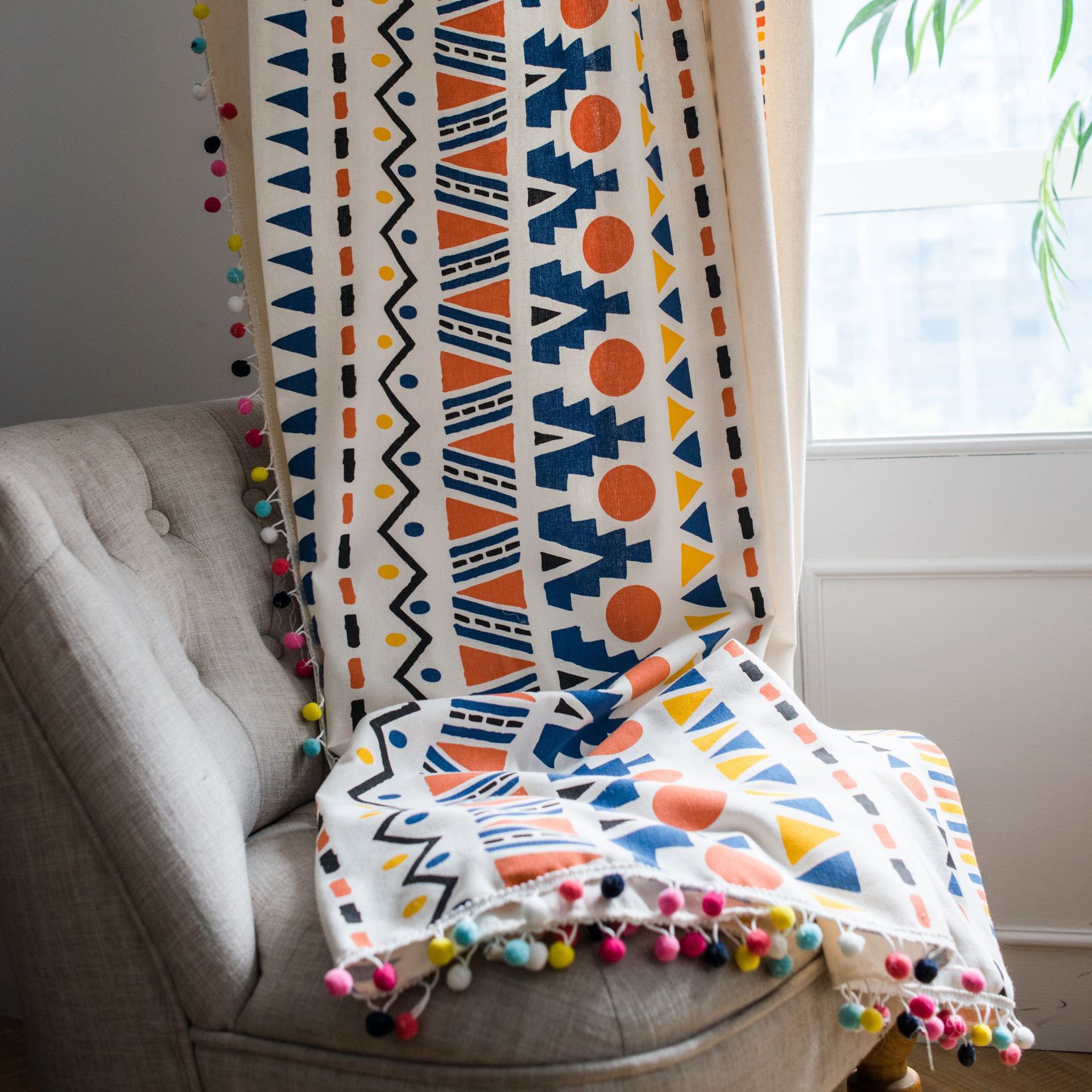 Bohemien gordijnen voor woonkamer slaapkamer katoenen linnen gordijn met pompon amerikaanse gordijnen geometrische raamdecoratie jaloezieën