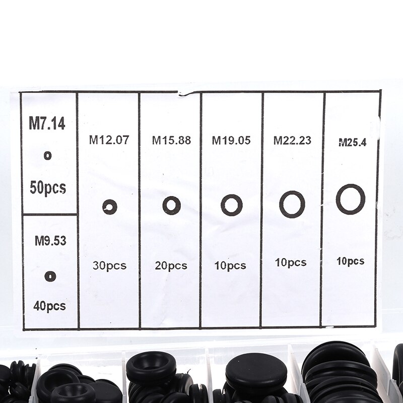 170pcs Black Closed Seal Ring Grommets Car Electrical Wiring Cable Gasket Kit Rubber Grommet Hole Plug Set with Plastic Box
