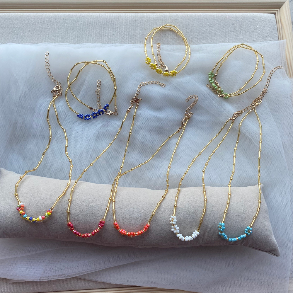 2022 Korean Wave Early Spring Bamboo Flower Necklace Female Colorful Popular INS Trend Jewelry Girlfriend