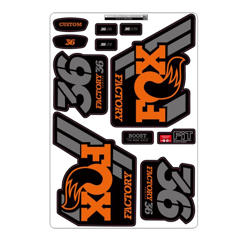 Fox float factory-36 pegatinas de horquilla para bicicleta de montaña, calcomanías para horquilla delantera,: Orange gray