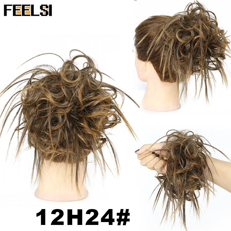 FEELSI 7 Zoll Chaotisch lockige Chignon haar brötchen Elastischen Band Haar brötchen Lockige Scrunchie haar Hochsteckfrisur Abdeckung Synthetische Haarteil für frauen: NC/4HL