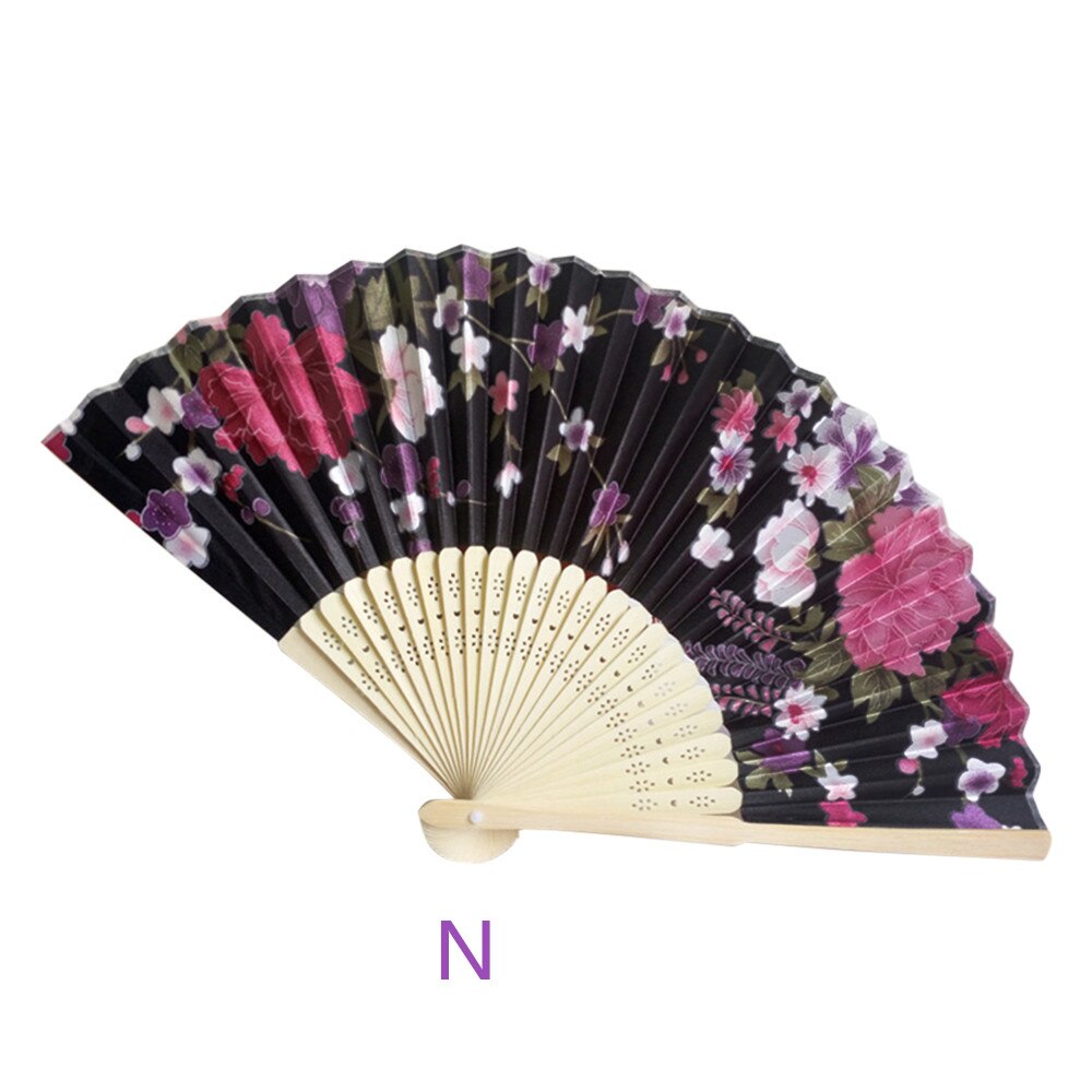 Folding Hand Held Flower Fan Vintage Bamboo Folding Hand Held Flower Fan Chinese Dance Party Pocket Decoration: N