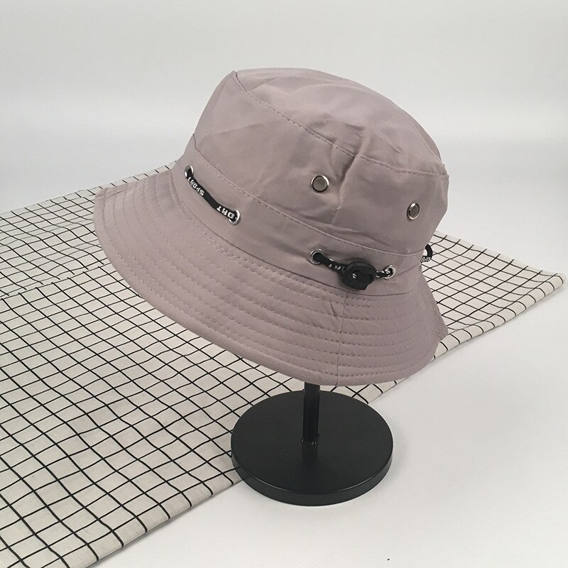 Fisherman Hat Female Spring and Summer Sun Protection UV Bucket Hat Wild Face-lift Drawstring Sun Hat Outside Sport Bucket Hat: Light Grey
