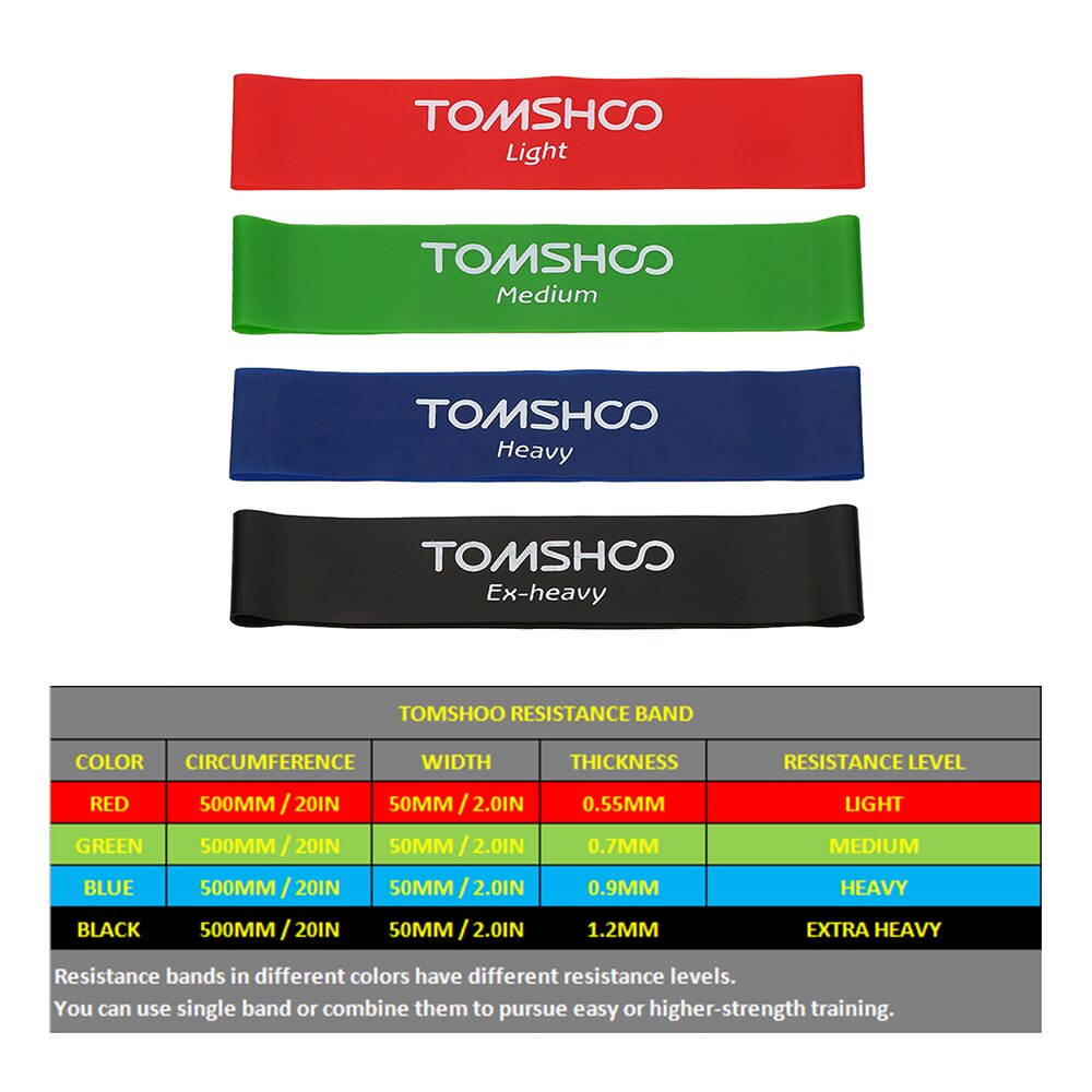 TOMSHOO Resistance Bands Elasticas para ejercicio pull up assist Bands Elastic for Fitness Workout Sport Exercise Equipment: 4PCS