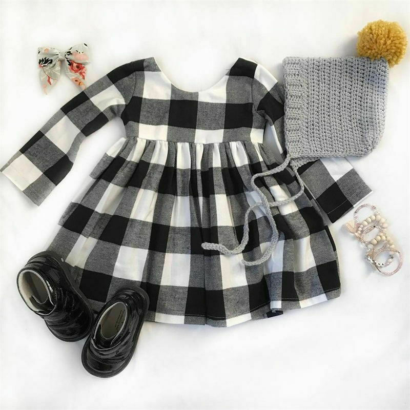 Baby Girl Toddler Princess Dress Party Pageant Plaid Warm Dresses Clothes: 6M