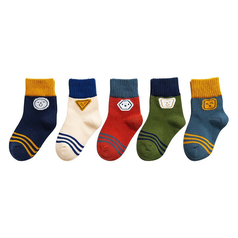 Chaussettes courtes en coton épais pour enfants de 1 à 12 ans, lot de 5 pièces pour filles et garçons
