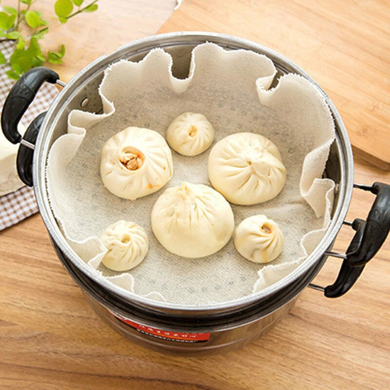 Paño de algodón redondo para vaporera, almohadilla de gasa reutilizable, repostería de tela pura Natural, Jiaozi Baozi, estante para vapores de masa hervida, 50cm