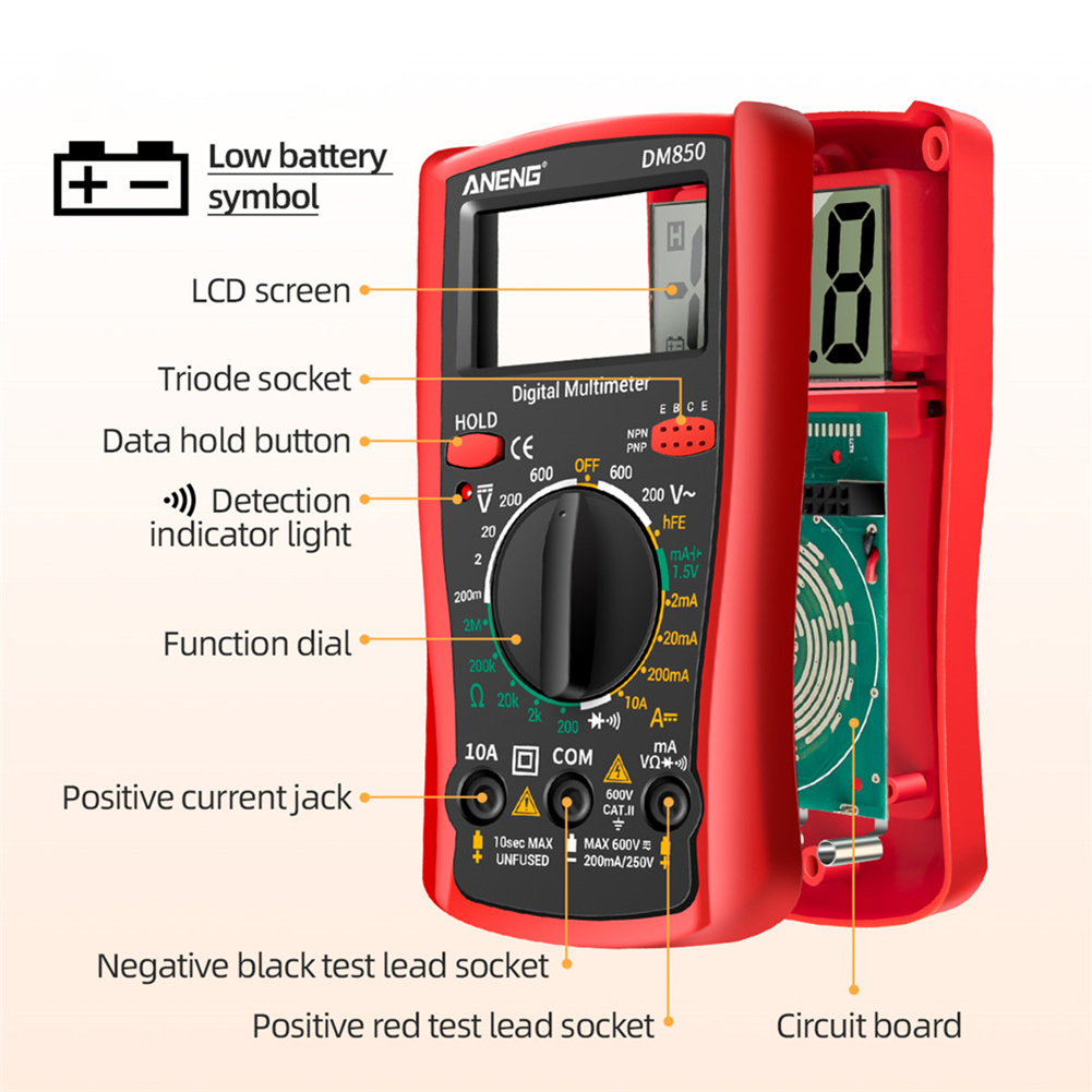 DM850 Smart LCD Digital Multimeter 1999 Counts AC/DC Tester Ohm Current Voltmeter Ammeter Detector Resistance Frequency Meter