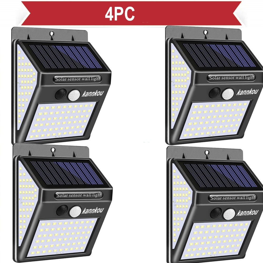 KANNKOU Solar Lights Outdoor 2/4/6PC 150LED PIR Motion Sensor IP65 Waterproof Outdoor LED Wall Light: 4PC-150LED