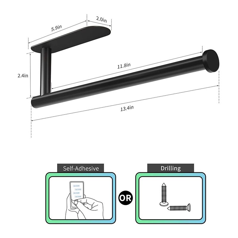 Paper Towel Holder Under Cabinet Wall Mount for Kitchen Paper Towel Adhesive Black Paper Towel Roll Holder Stick to Wall