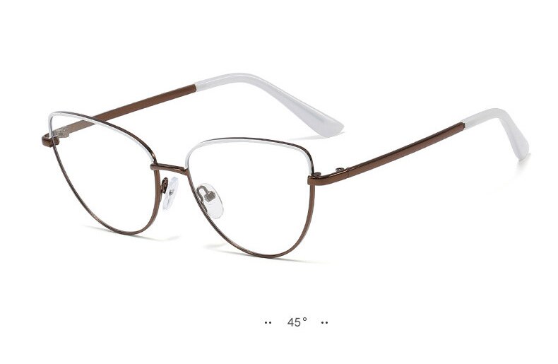 SOPRETTY de tendencia Retro Metal ojos de gato Marco de gafas de espejo plano, marcos de vidrio recetados para miopía, caso de hipermetropía F0225: White branze