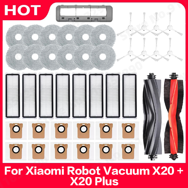 Para xiaomi robô vácuo x20 +/x20 plus saco de pó mop pano acessórios escova lateral principal filtro hepa peças reposição