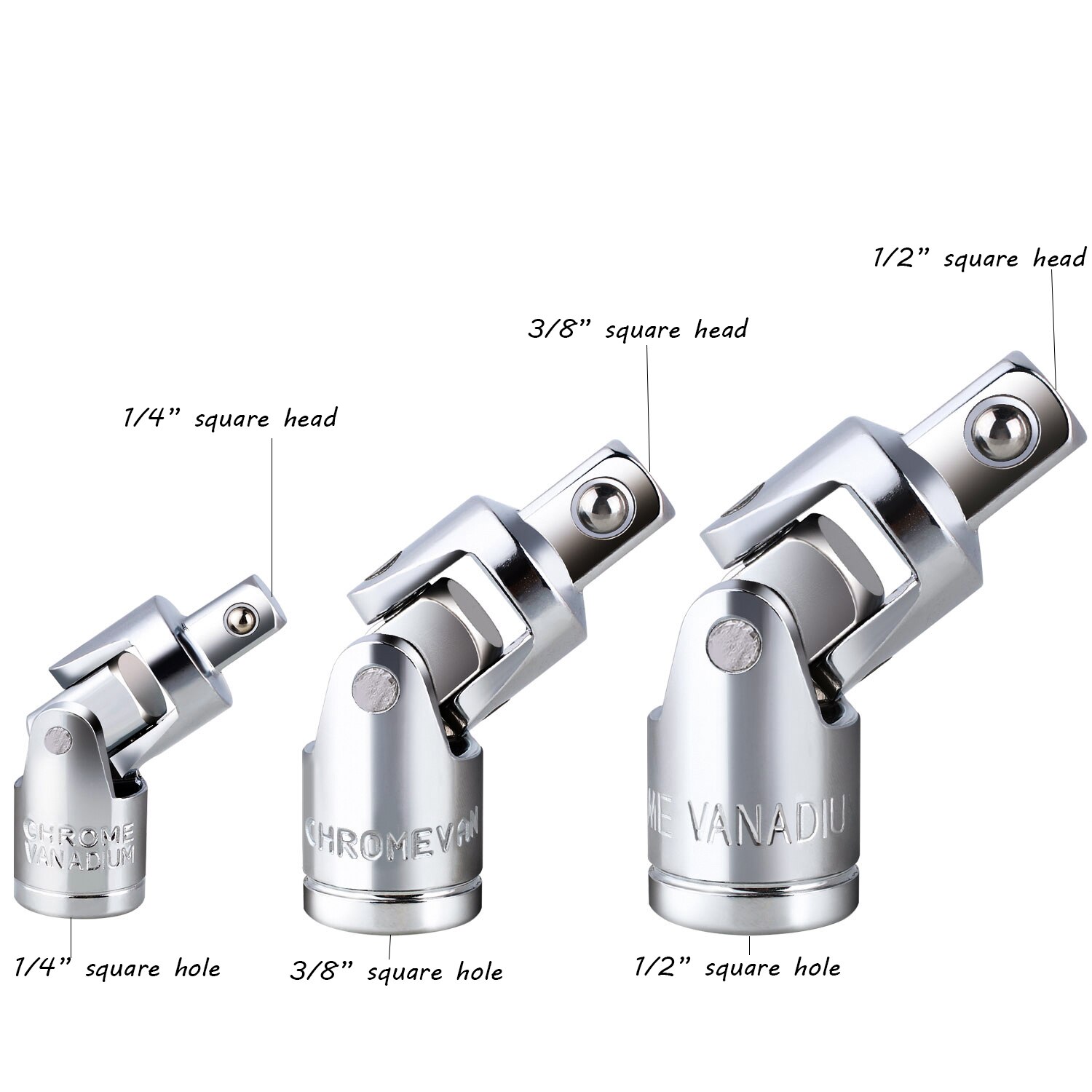 3 Pcs Impact Kruiskoppeling Socket Sets 1/4 Inch, 3/8 Inch, 1/2 Inch Swivel Extension Drive U-Gewrichten Voor Uitbreiding Bars, Socket