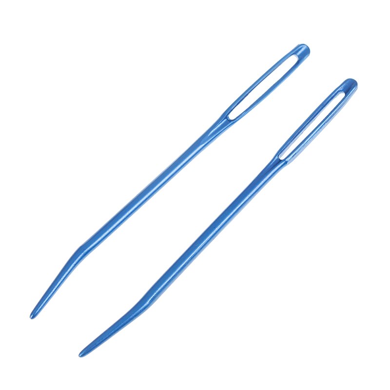 2pcs Aluminum Bent Tip Tapestry Darning Knitting Needles Big Eye Yarn Knitting Needle Needlework Crafts Sewing Bent Needle: Blue