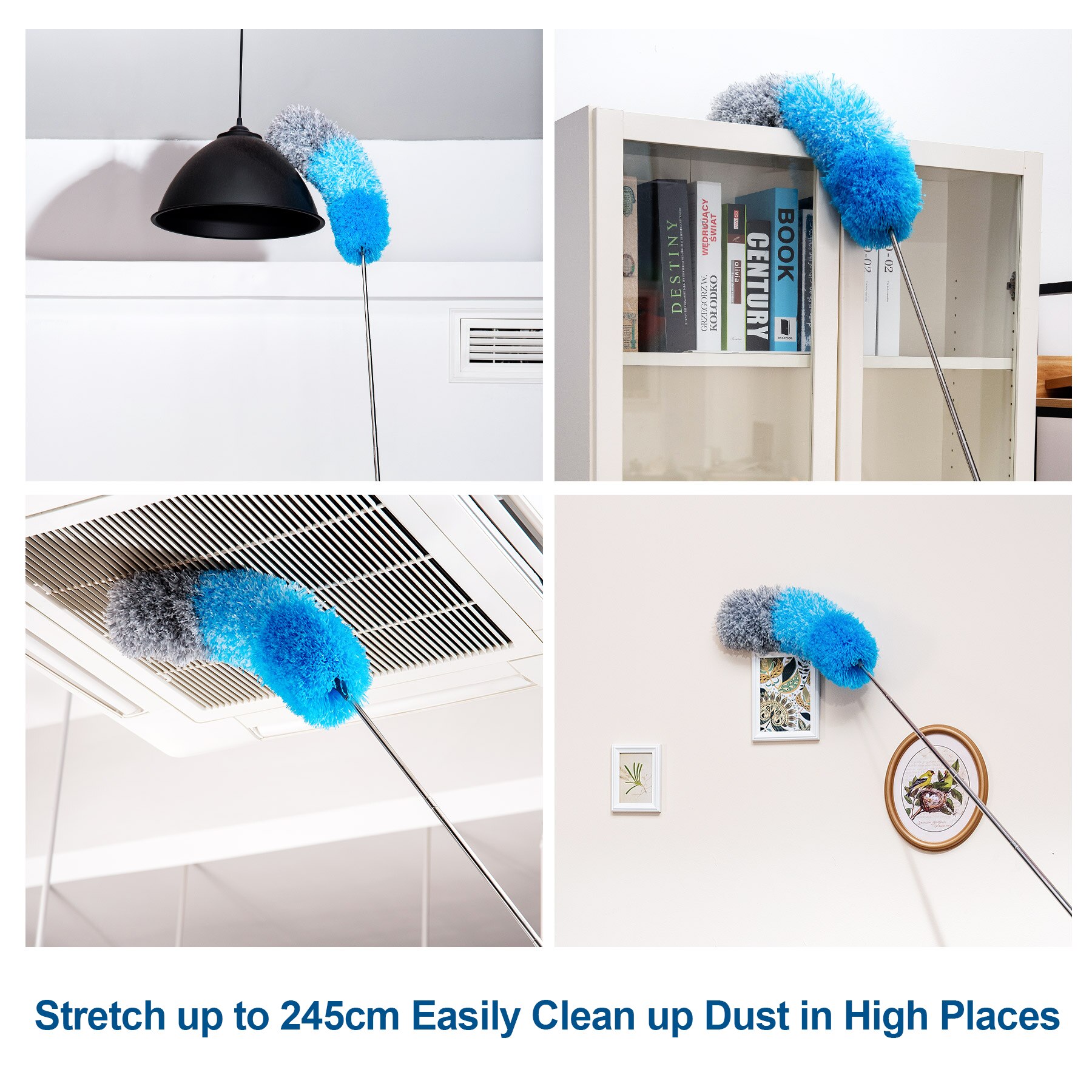 Microfiber Feather Duster with Extendable Pole, 96" Telescoping Cobweb Duster for Cleaning, Bendable Head,Washable Duster