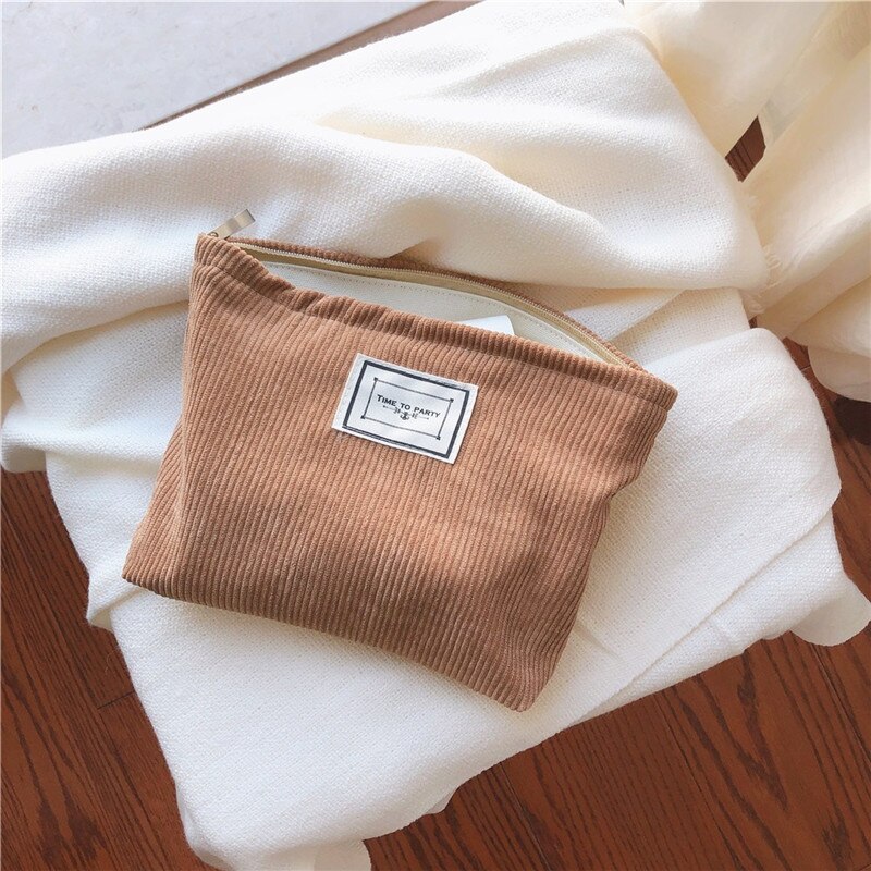 PURDORED-Bolsa de maquillaje pana suave para mujer, neceser grande de Color sólido, organizador de almacenamiento de maquillaje de viaje, funda de belleza para chica, 1 ud.: brown