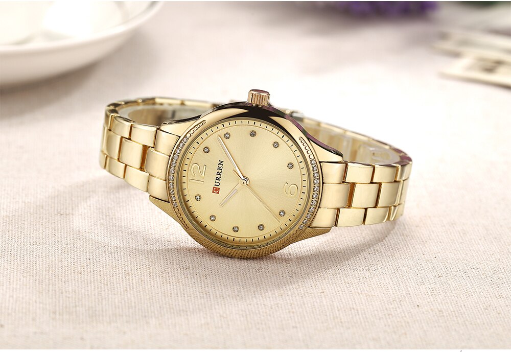 CURREN Watch Women Luxury Brand Dress Ladies Wristwatch Rhinestone Quartz Clock Stainless Steel Waterproof Montre Femme